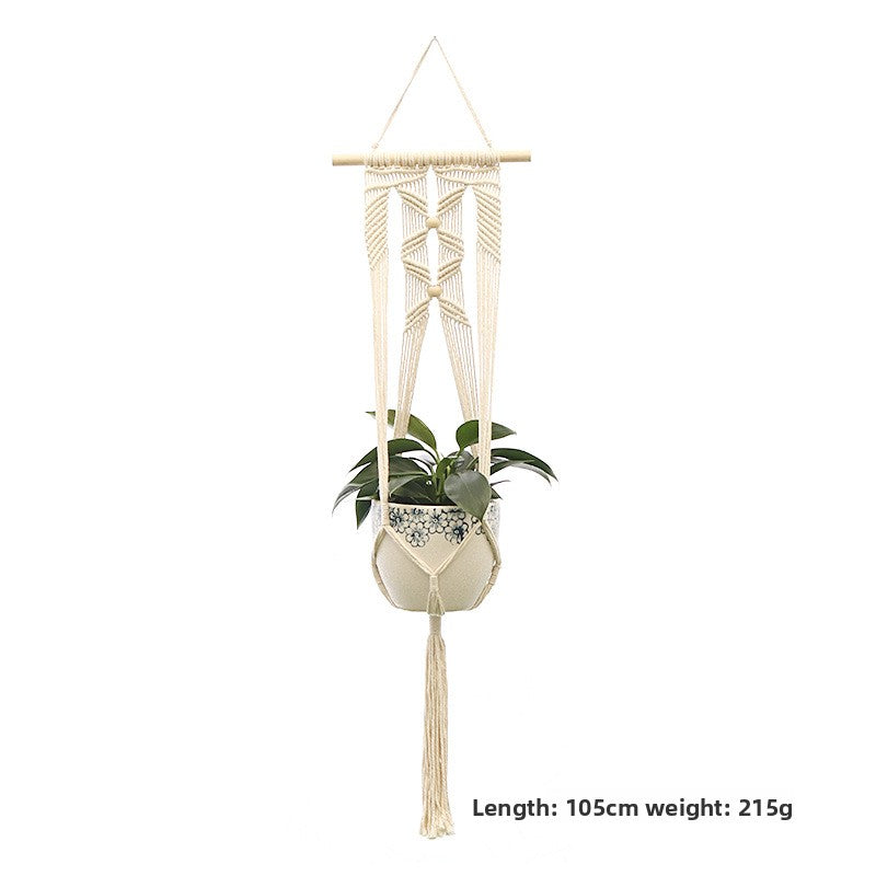 Handwoven Cotton Hanging Plant Basket with Decorative Accents