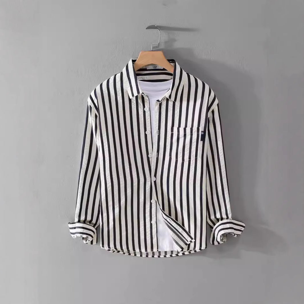 Men's Casual Long Sleeve Shirt with Korean-Style Color Block