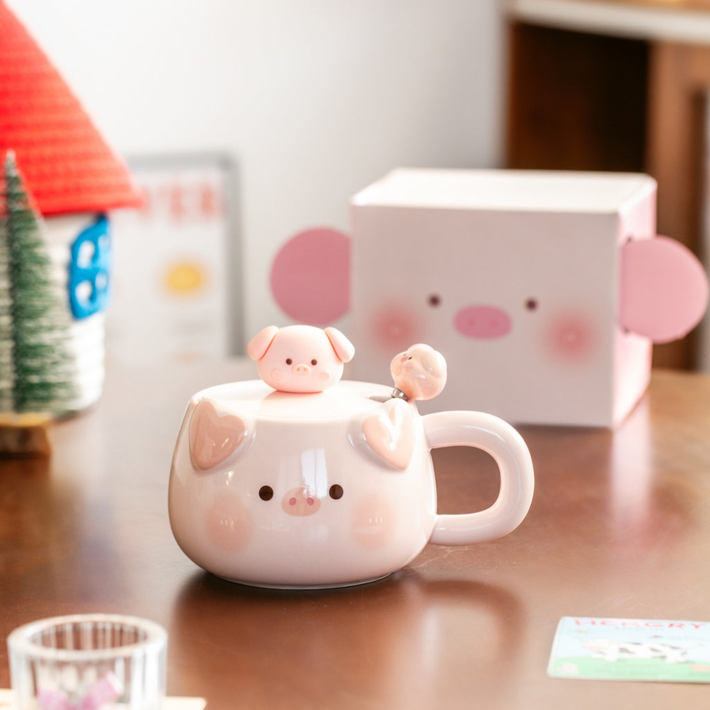Creative Piggy Ceramic Mug with Lid