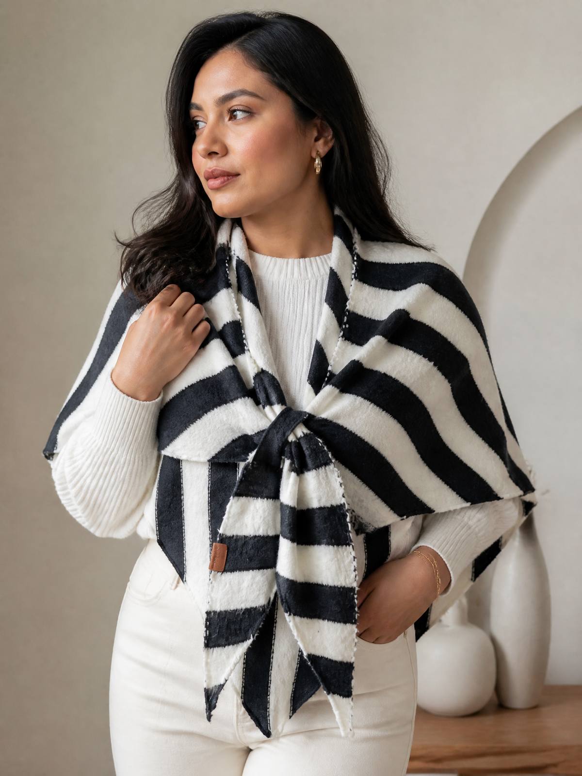 Cozy Knit Triangular Wool Shawl
