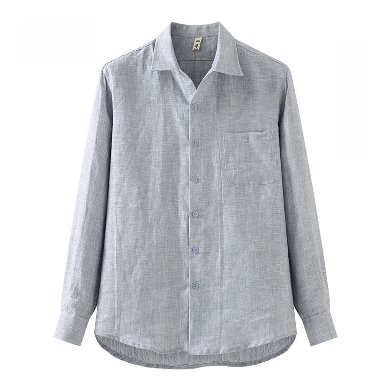 Men’s Casual Linen Long-Sleeve Shirt – Lightweight Button-Up Top