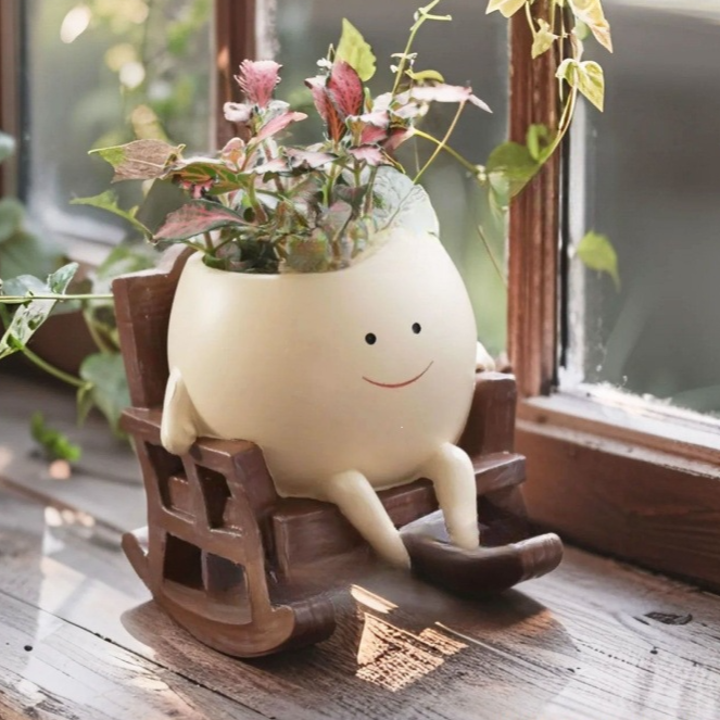 Creative Smiley Face Rocking Chair Flower Pot