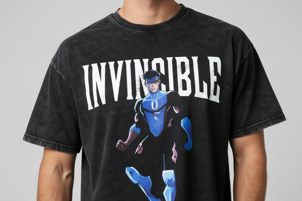Cartoon Print Cotton T-shirt with Double-Sided Design