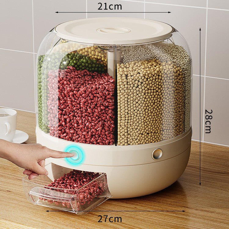 Rotating Grain Storage Box with Six Compartments
