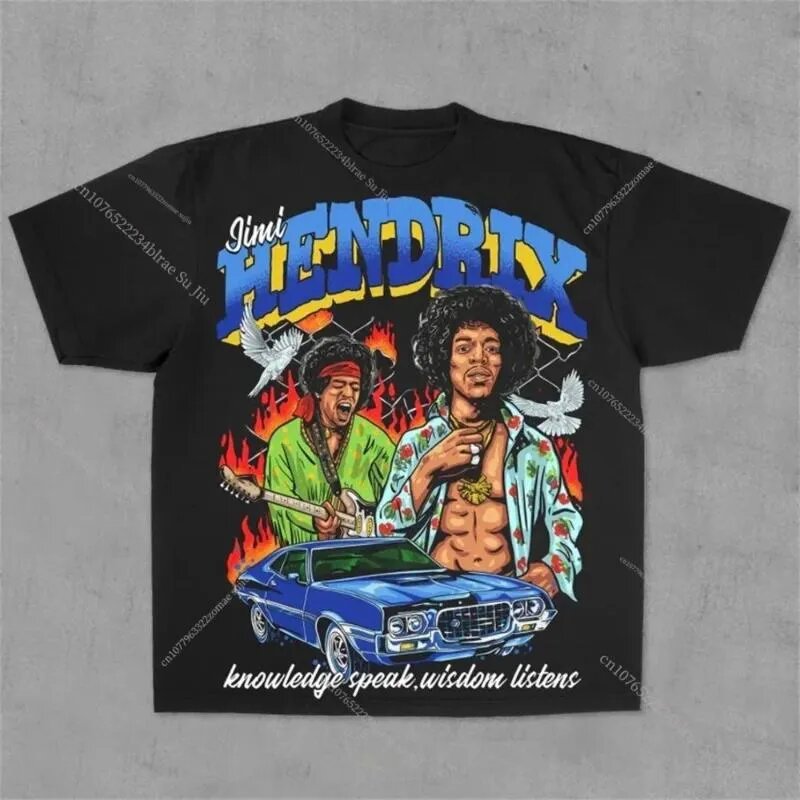 Men's Oversized Cotton T-Shirt with Bold Y2K Graphic Prints