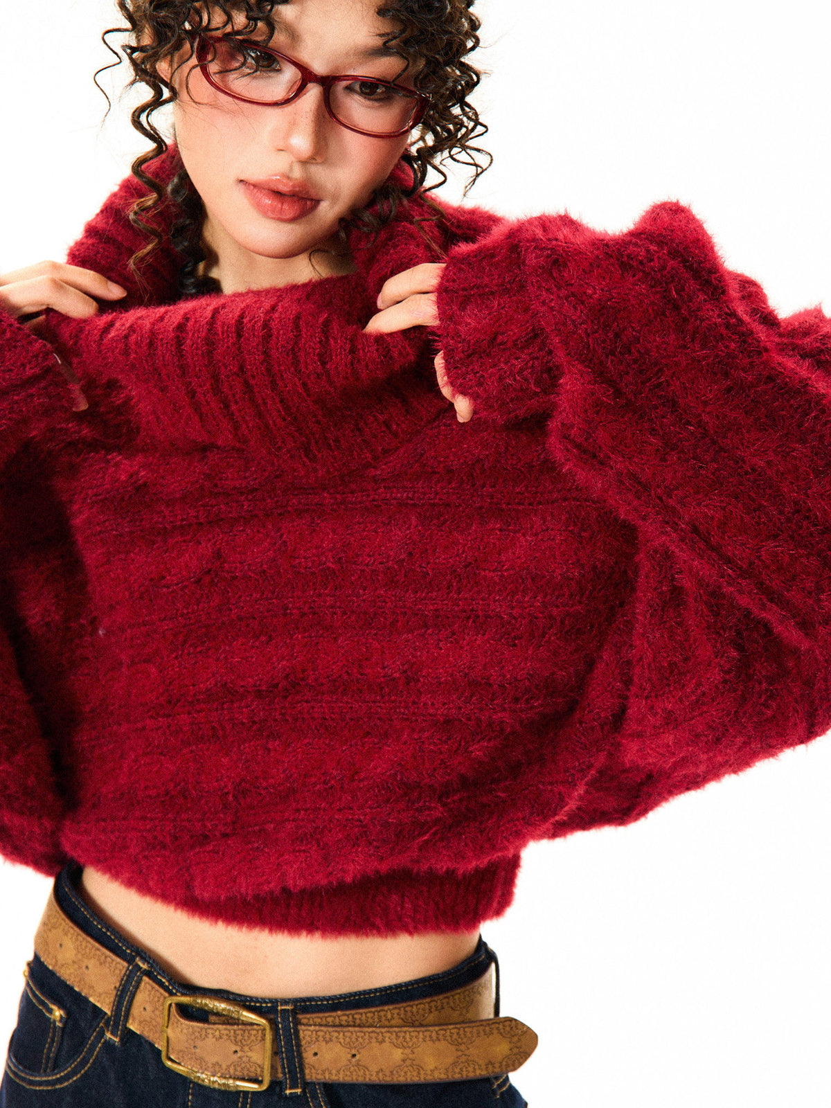 Women's One-Shoulder Red Sweater