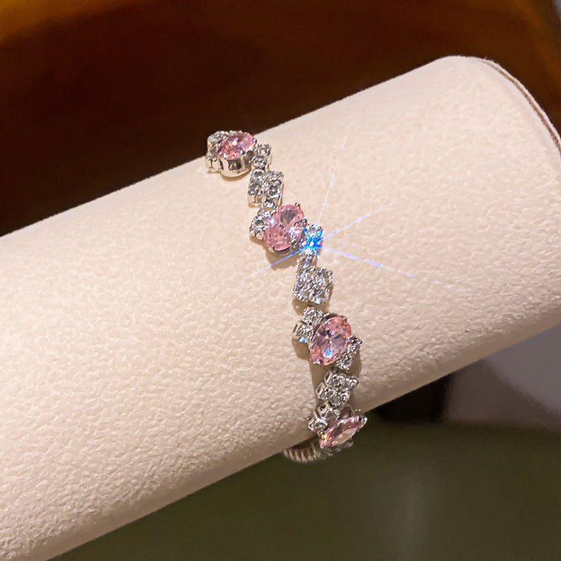 French Style Pink Zircon Flower Bracelet