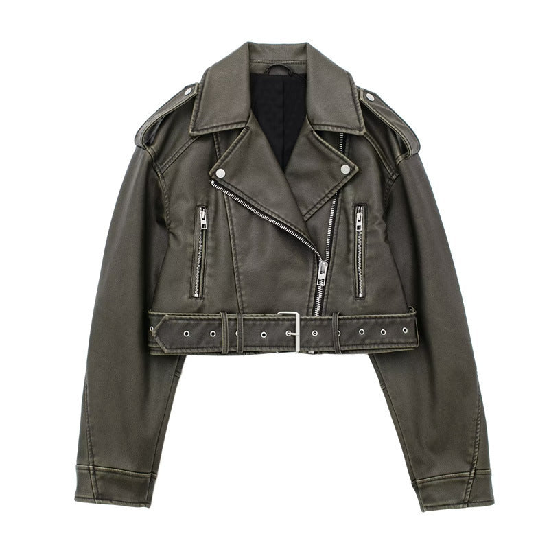 Womens Two-Tone PU Leather Jacket