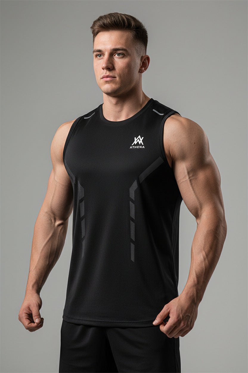 Men's Quick-Dry Mesh Sports Vest with Geometric Patterns
