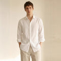 Men's Linen Long-Sleeved Casual Breathable Button-Down Shirt