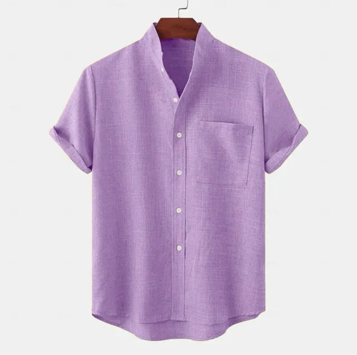 Mens Solid Color Linen Button Down Short Sleeve Shirt
