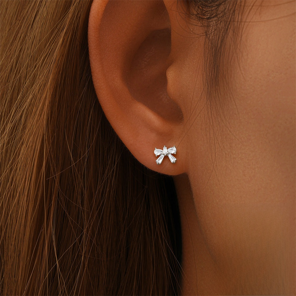 S925 Sterling Silver Bow Diamond Earrings for Women