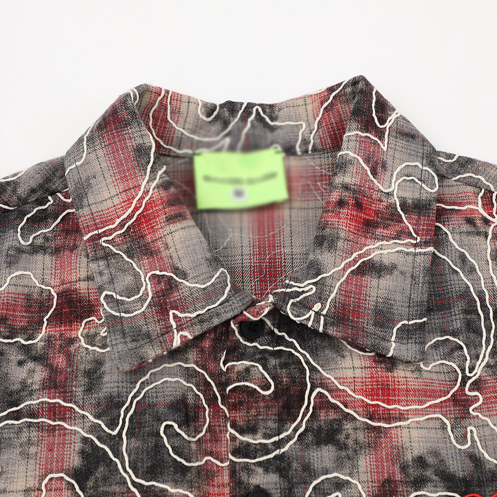 Teem Tie-Dye Short-Sleeve Shirt with Grid Pattern