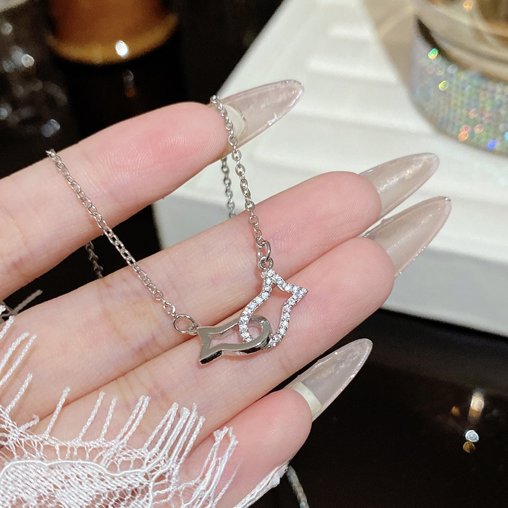 Titanium Steel Zircon Necklace with Geometric Pendant