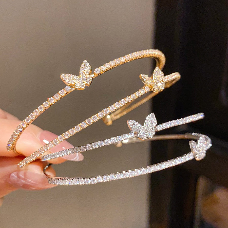Zircon Butterfly Double Layer Open Bracelet