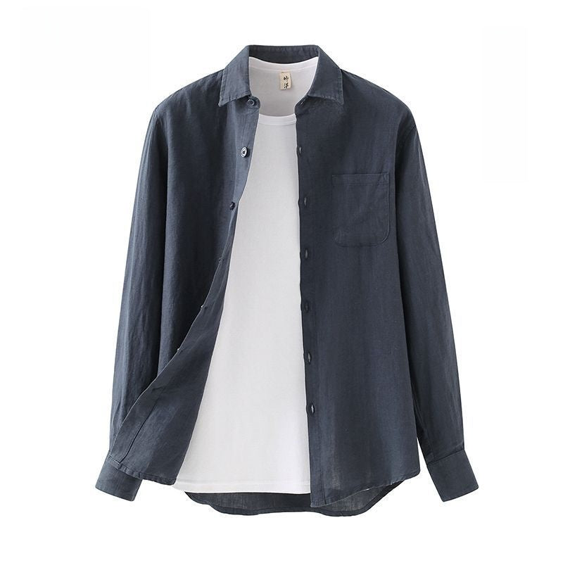 Men’s Casual Linen Long-Sleeve Shirt – Lightweight Button-Up Top