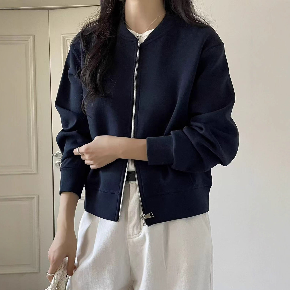 Zipper Stand Collar Baseball Jacket for Women