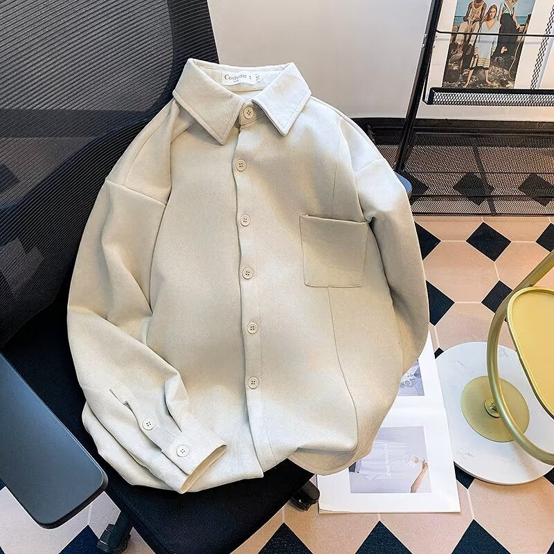 Long-sleeved Premium Suede Shirt with Chest Pockets