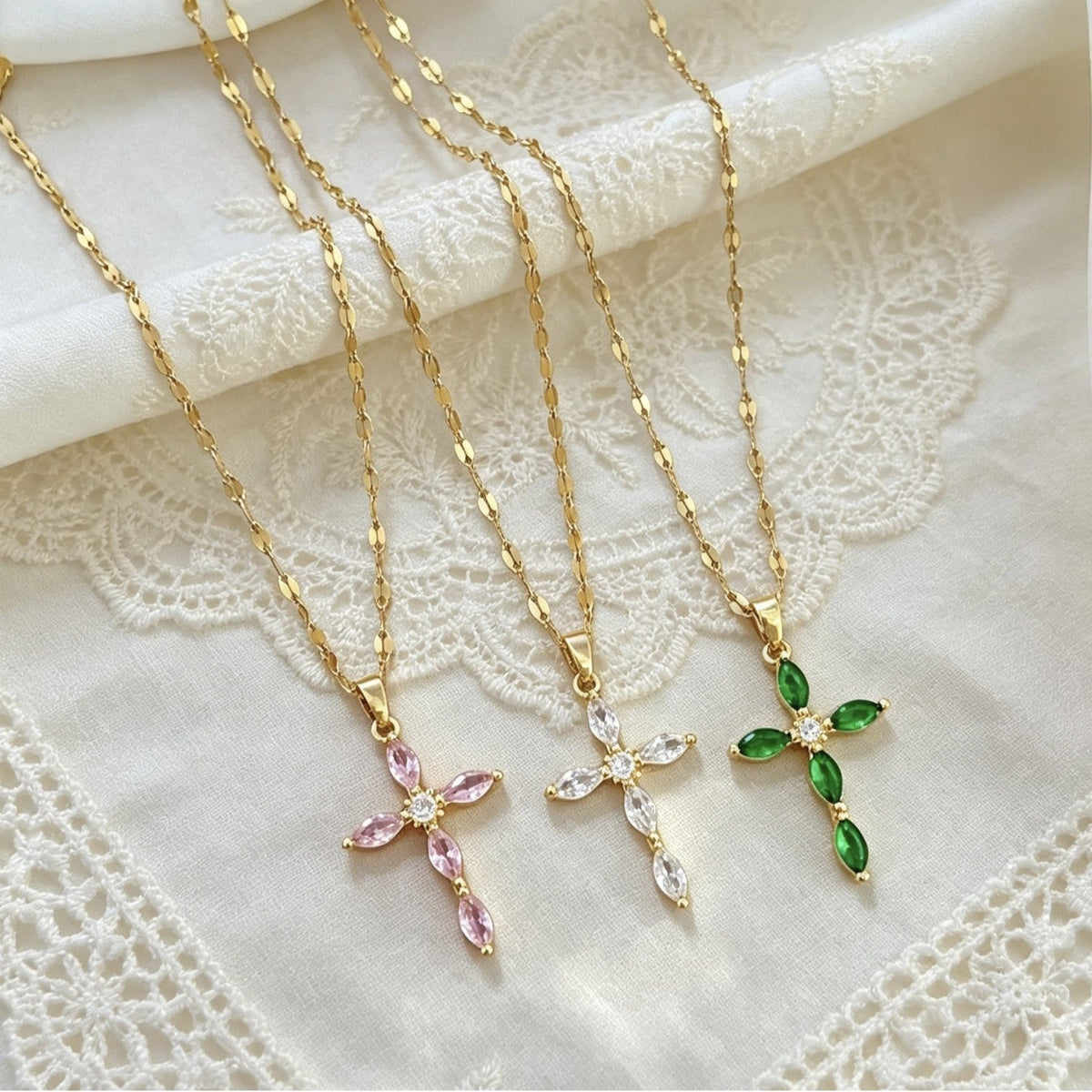 Crystal Cross Pendant Necklace in Gold-Tone Titanium