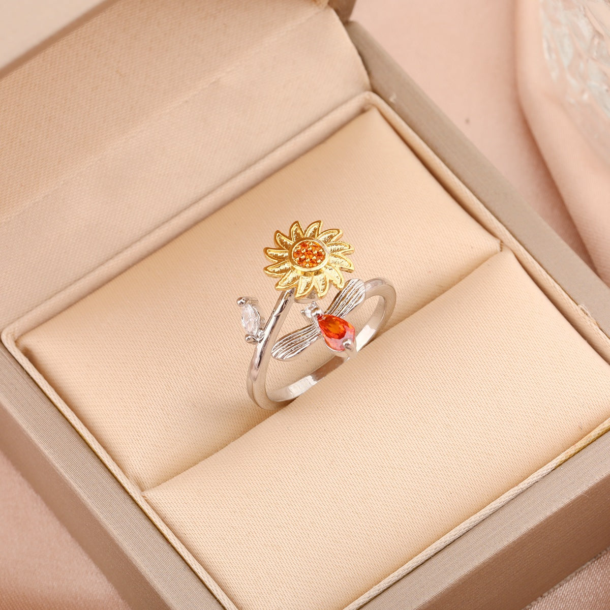 Adjustable Spinning Zircon Copper Ring