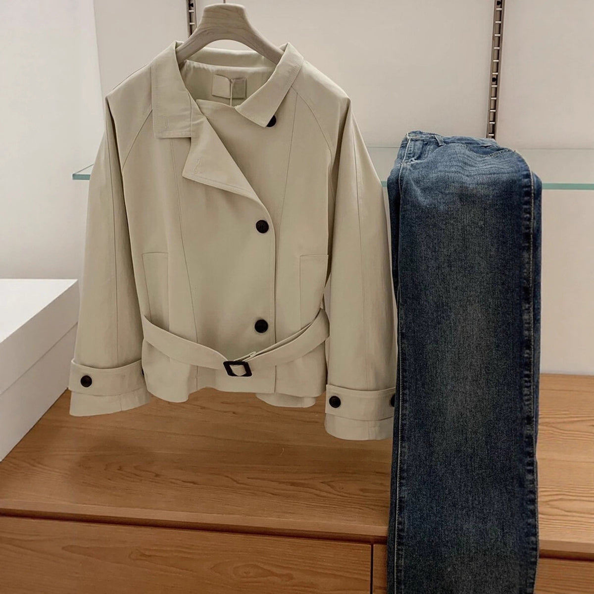Lady's belt style versatile trench coat
