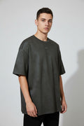 Leather-like Fabric T-Shirt with Thorns Embroidery - Loose Fit Summer Tee