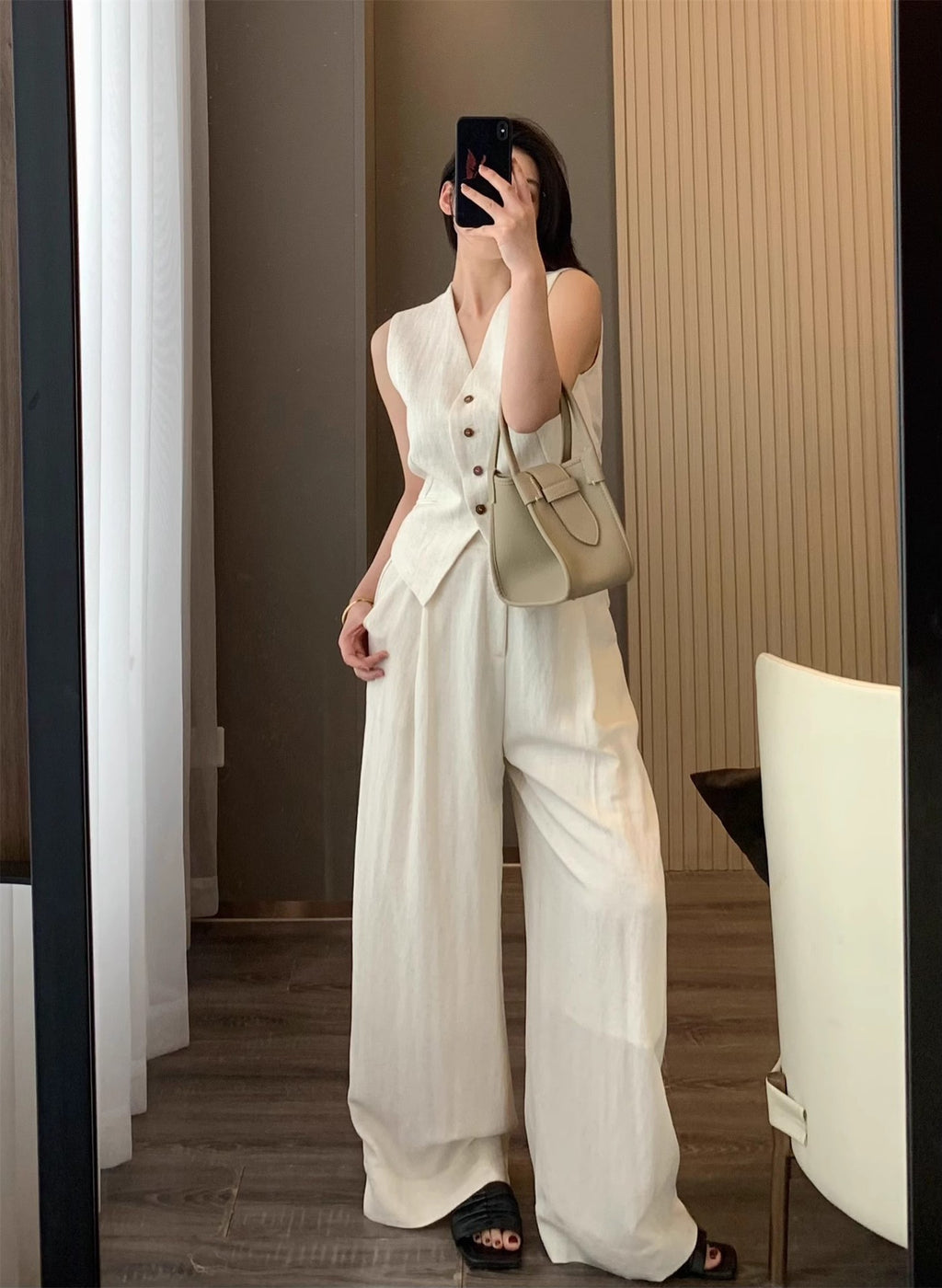 Tencel Linen Sleeveless Vest Wide-Leg Pants Set