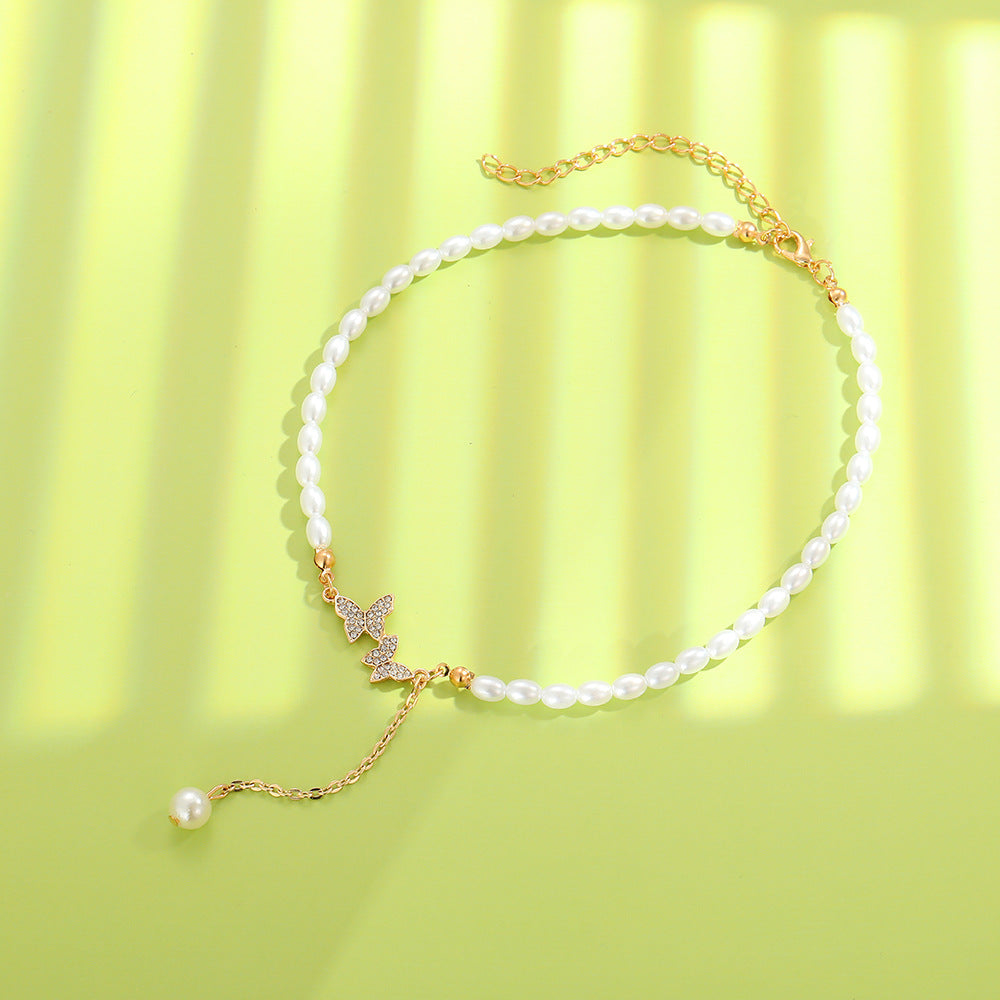 Retro Luxury Butterfly Pearl Pendant Necklace