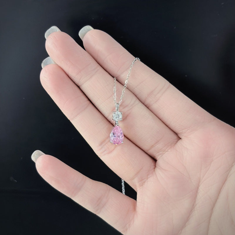 925 Sterling Silver Powder Diamond Teardrop Necklace for Women