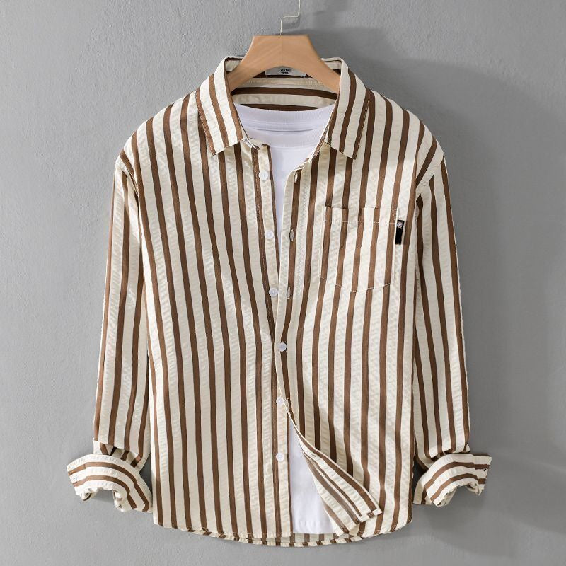 Men's Casual Long Sleeve Shirt with Korean-Style Color Block