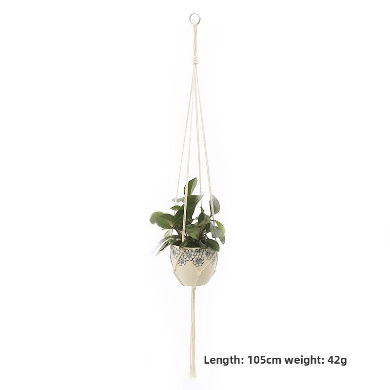 Handwoven Cotton Hanging Plant Basket with Decorative Accents