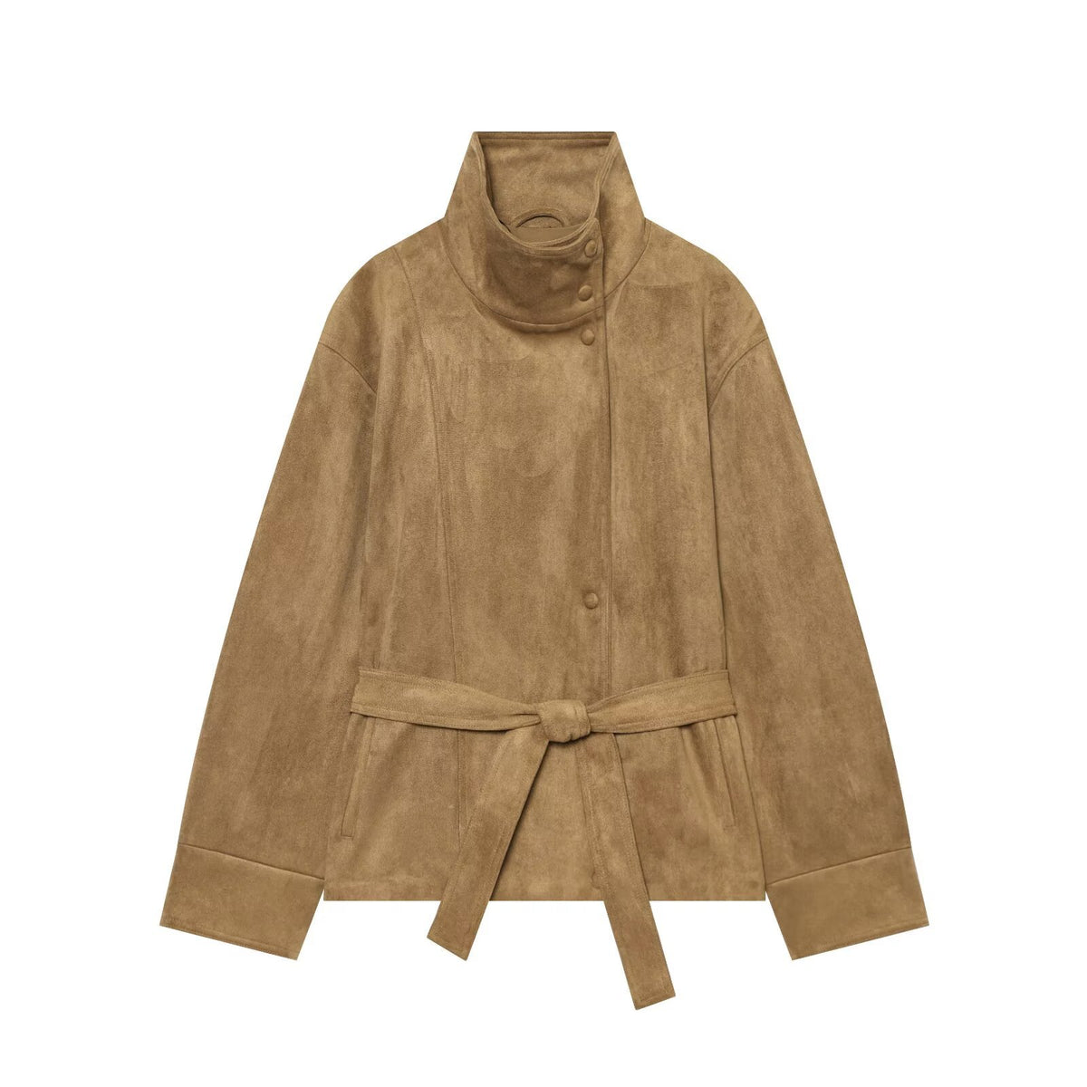 Womens Suede Effect Belted Jacket