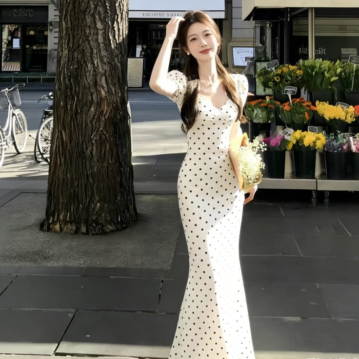 Polka Dot Pullover Dress with Bubble Sleeves