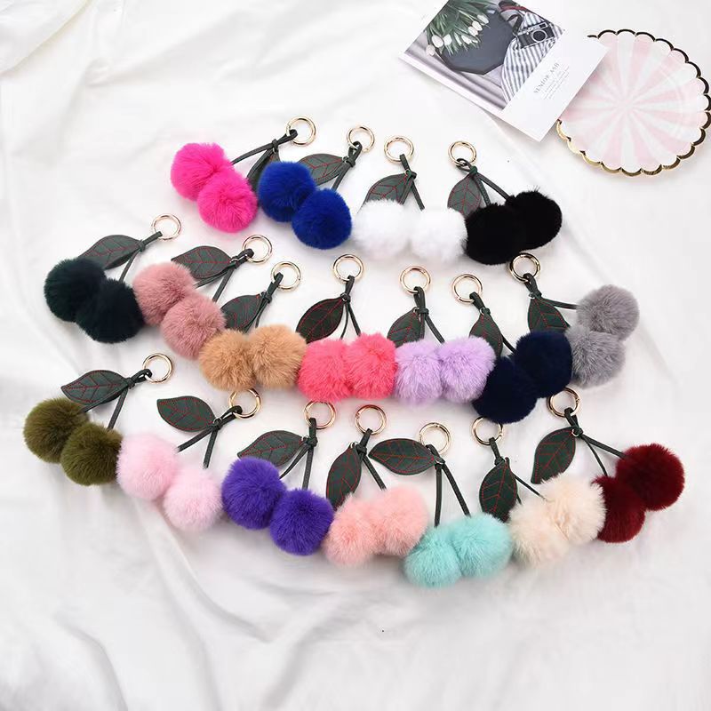 Plush Fruit Cherry Keychain Pendant