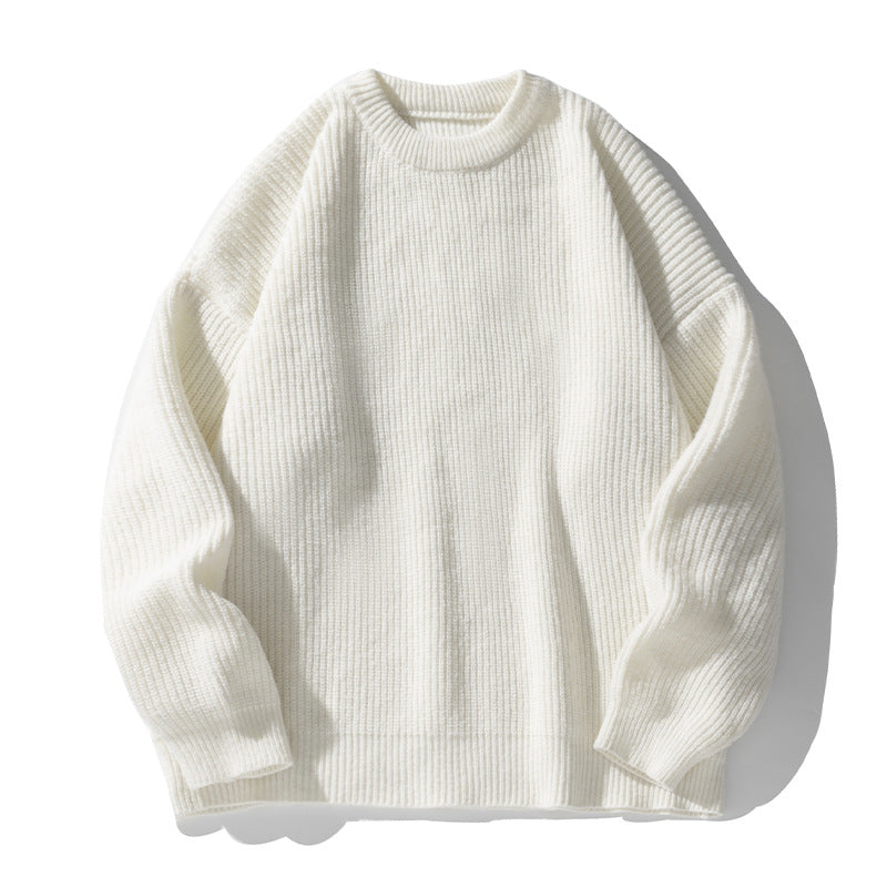 Coarse needle texture round-neck sweater
