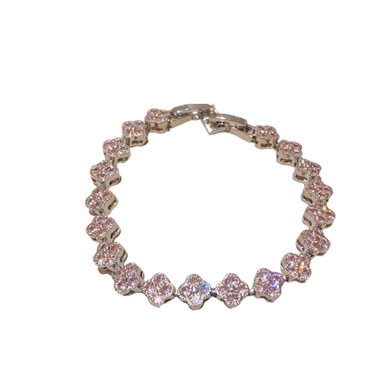 French Style Pink Zircon Flower Bracelet
