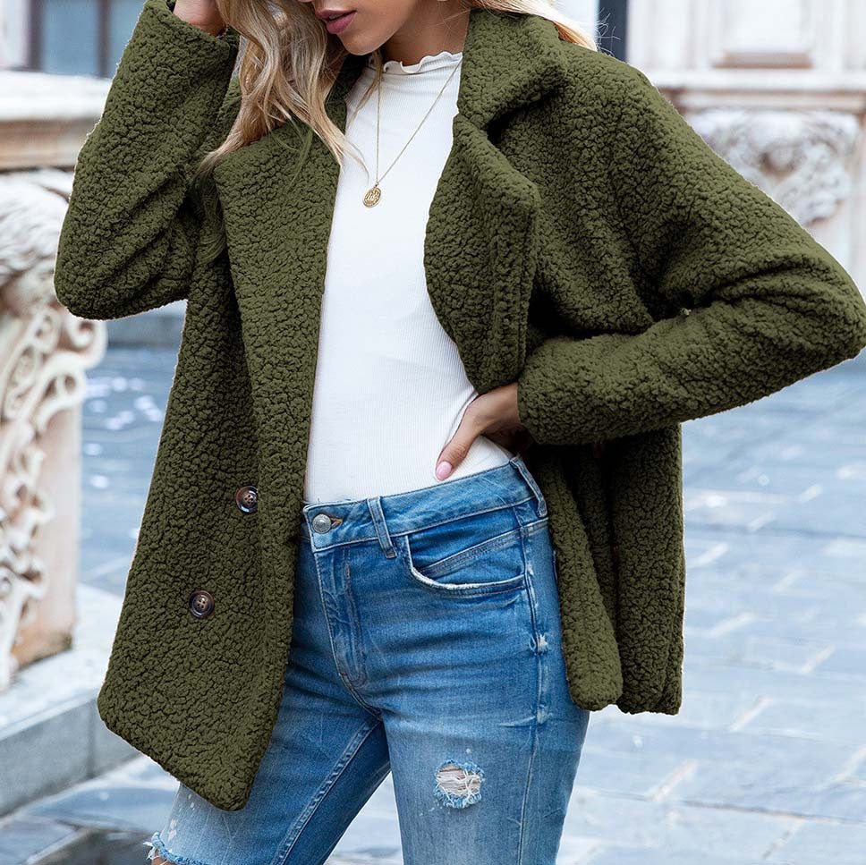 Buttoned Fuzzy Women's Plush Coat