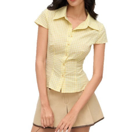 Plaid Color Blocking Slim Fit Shirt