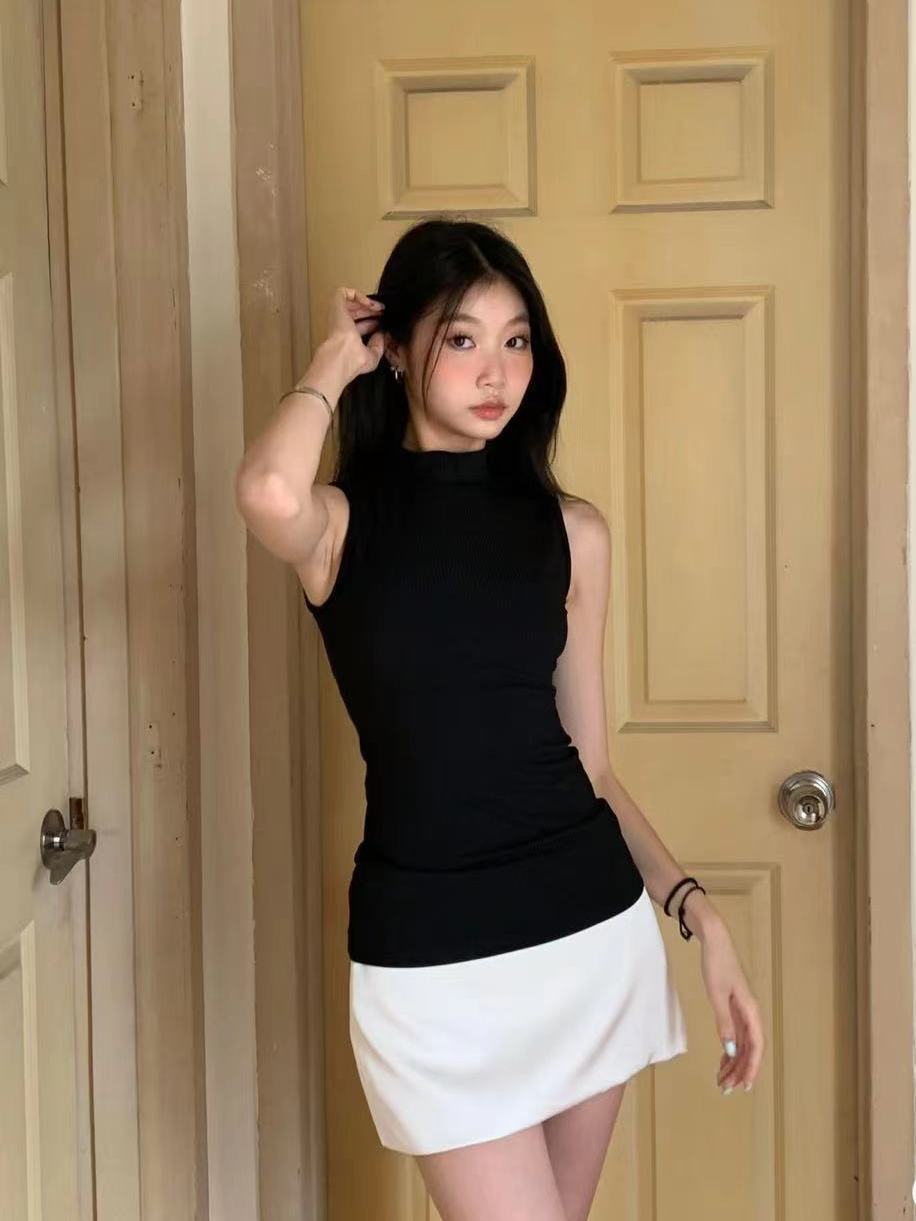 Womens Retro Half Turtleneck Sleeveless Top