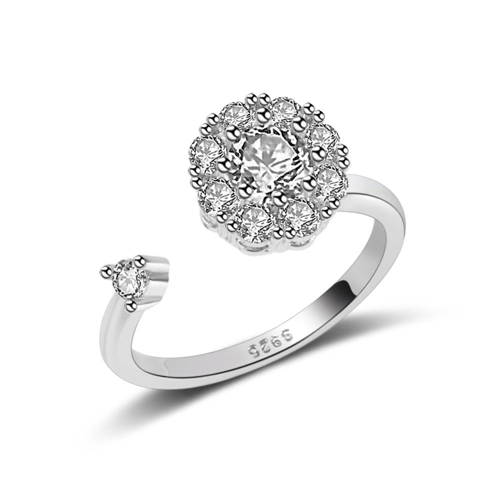 Rotating Floral Diamond Spinner Ring in Polished Gold Finish