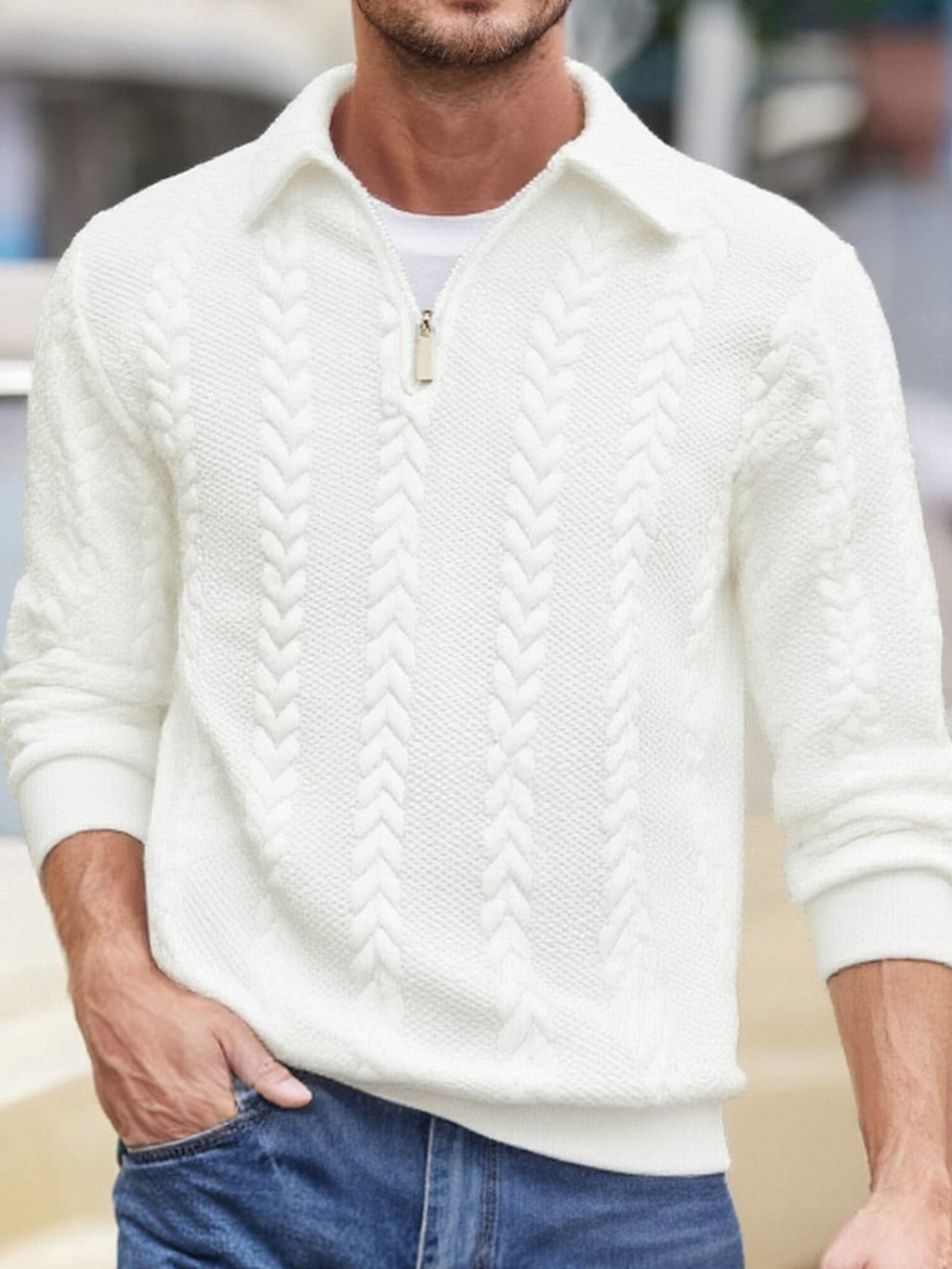 Jacquard Half Zip Sweatshirt