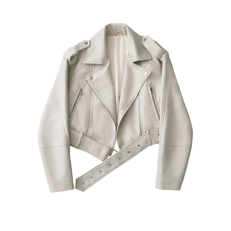 Womens Two-Tone PU Leather Jacket