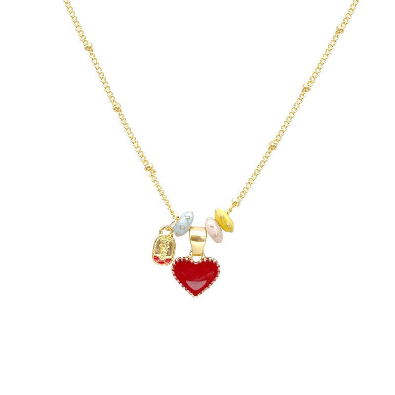 2 Pack Enamel Heart Pendant Necklace in Gold-Tone Titanium Steel