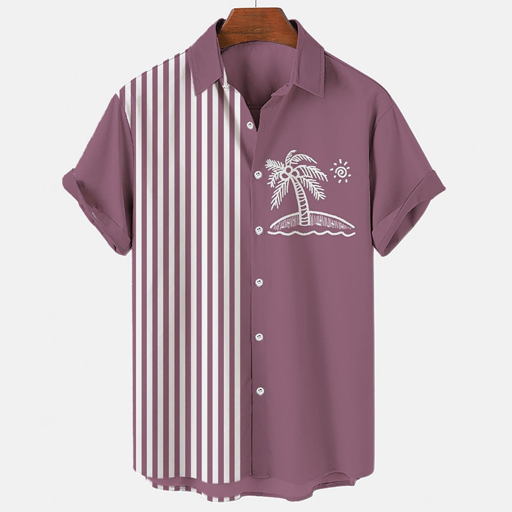 Plus-Size Summer Short-Sleeve Shirt with Palm Tree Pattern