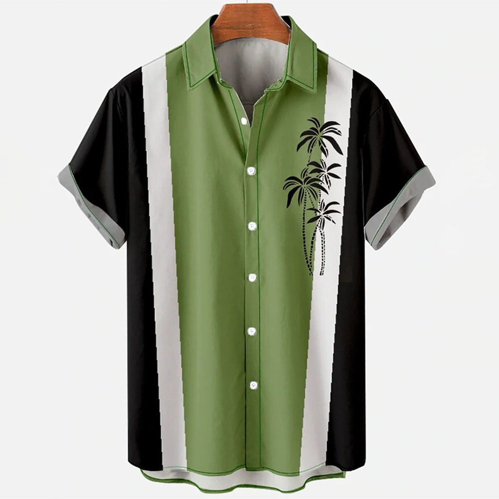 Plus-Size Summer Short-Sleeve Shirt with Palm Tree Pattern