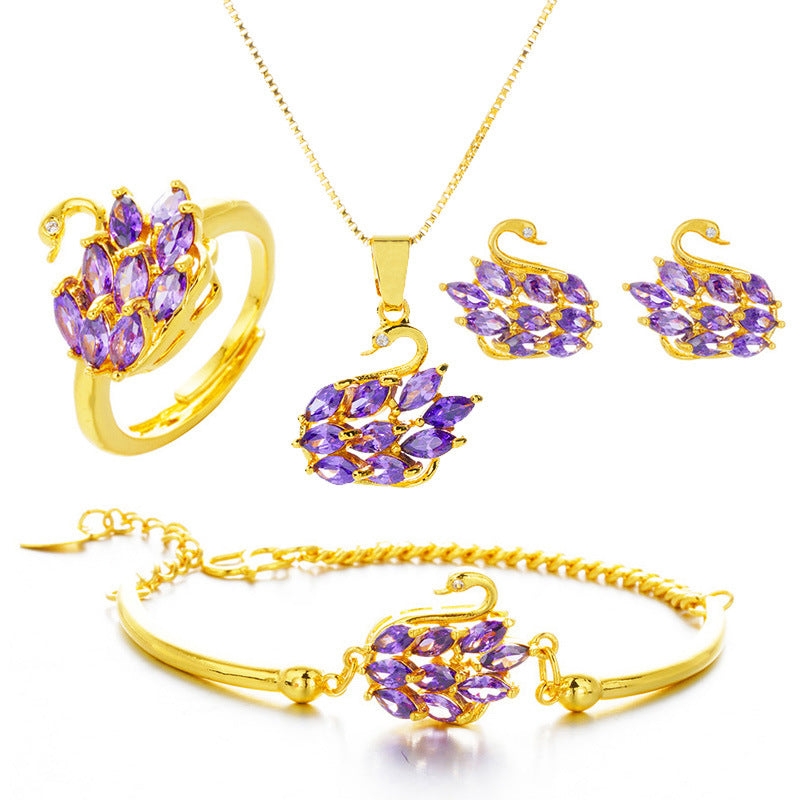Brass Gold Plated Swan Jewelry Set