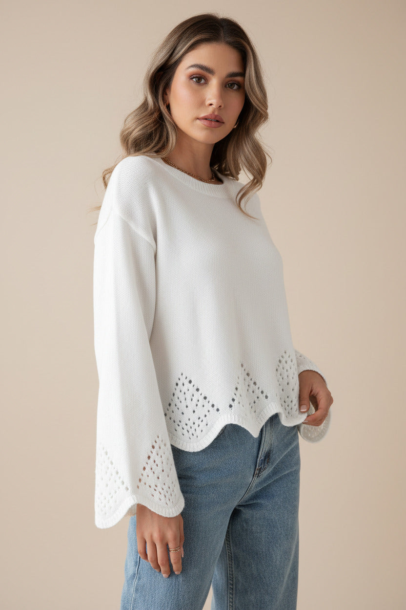 Sweater with Hollow Out Irregular Hem