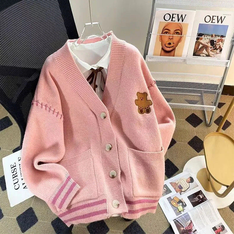 Womens Knit Cardigan Loose Fit V-Neck