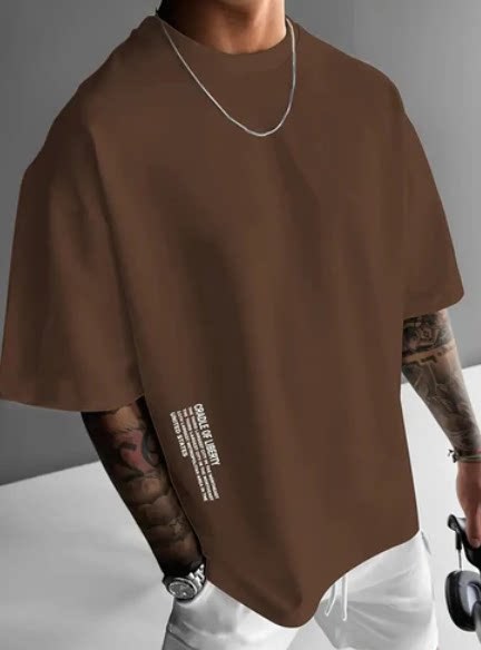 Mens Round Neck Letter Print T-shirt