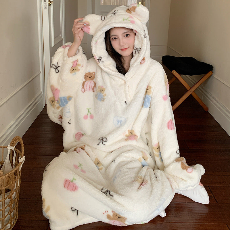 Plush fleece outerwear nightgown